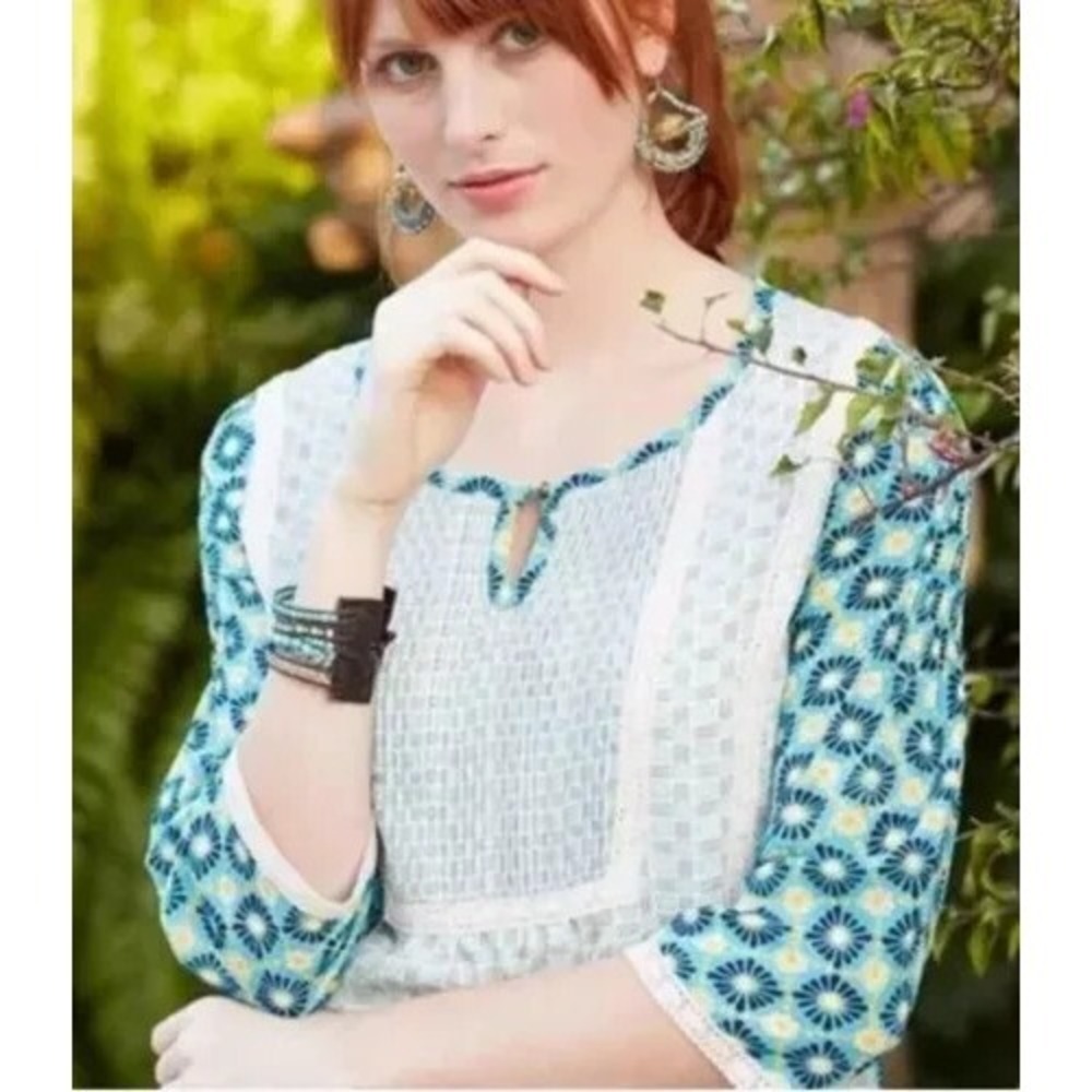 Matilda Jane Womens Hello Lovely‎ Pleated Peasant Top Kaleidoscope Size Large
